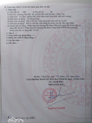 chính chủ bán đất khu phố tân ngọc, phú mỹ, bà rịa vũng tàu, 1,65 tỷ, 115,8 m2 chỉ với giá ưu đãi