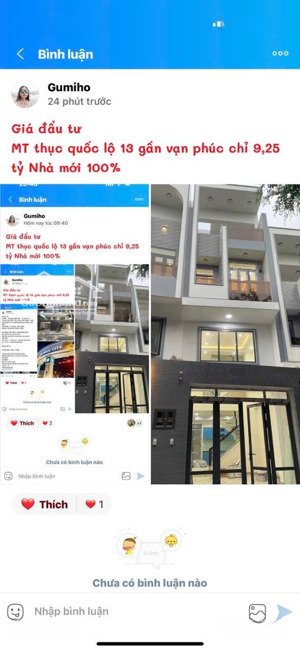 9,25 tỷ tl mt thục quốc lộ 13 giảm 300 triệu cg nhà mới 100% gần vạn phúc hiệp bình phước