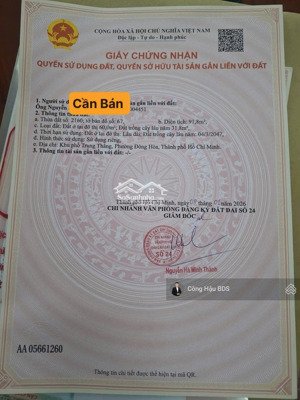 lô đất mt vàm suối, p. đông hoà. gần chợ bình an. dt: 91.8m2 (4.7x 19.6m). đường 7m. giá: 4 tỷ tl