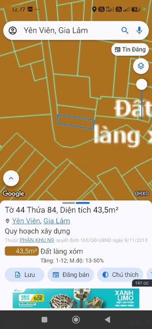 đất giãn dân yên viên: 44m lô góc 3 thoáng, o tô vào chỉ 3tỷ8