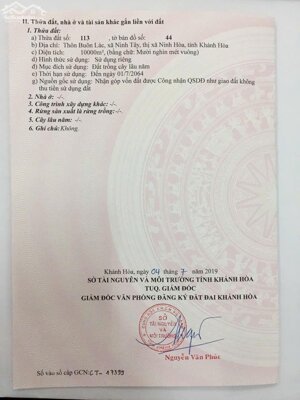 Cần bán đất DT 10.000 m2 tại Xã Tây Ninh Hòa (Ninh Tây), Khánh Hòa