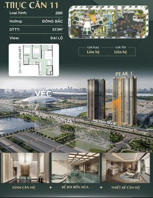 bán căn hộ 2pn lumière essence peak trục 11 view hồ giá tốt nhất dự án 7,3 tỷ