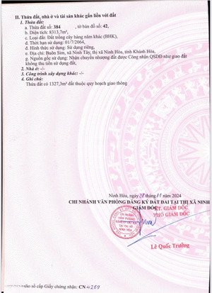 bán lô đất vườn dt 8.313 m2 xã tây ninh hòa, khánh hòa