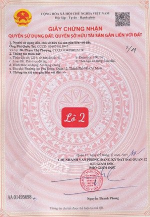 bán đất 2 sẹc hẻm 94 vườn lài 4x25m thổ cư 100.2m2 giá 6.1 tỷ đường nhựa 6m, xây được cao