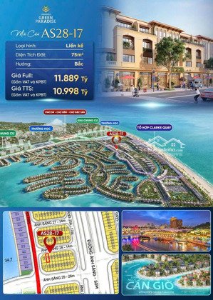 bán căn liền kề đẹp áp góc giá tốt nhất tại dự án vinhomes green paradise cần giờ, 75m2, 10,9 tỷ