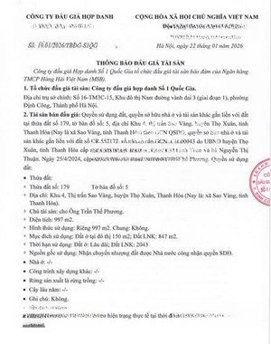 bán đấu giá tài sản tại xã sao vàng, tỉnh thanh hóa