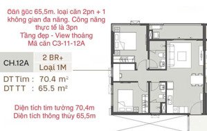 tôi chính chủ bán căn góc 2pn+1 rẻ hơn thị trường 7tr/m. giá tiền căn 2pn nhưng công năng 3pn