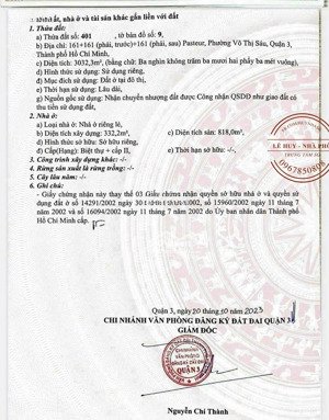 quỹ đất mặt tiền 161 pasteur - [35 x 93] công nhận 3032m2 (gpxd 3 hầm 16 tầng)