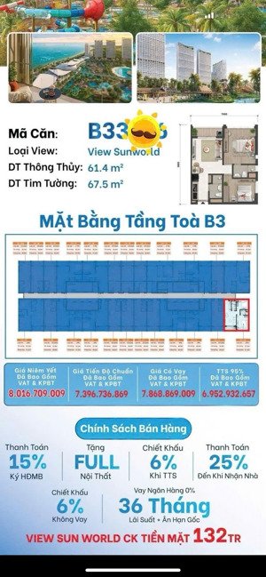 ngoại giao hàng siêu hiếm căn góc 2pn blancacity, view sunworld, mã căn 16, tòa b3