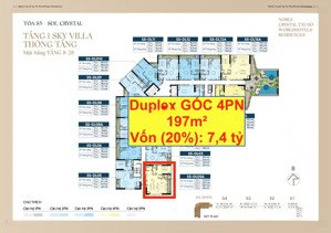 căn góc duplex 4pn 197m2 noble crystal tây hồ, đông nam, view tiện ích nội khu, vốn 7,4 tỷ ký hđmb