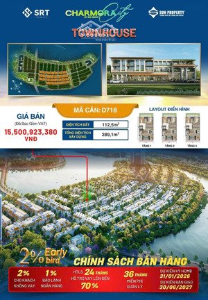 chuyển nhượng giá tốt căn charmora city townhouse d718