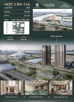 bán căn hộ 3ngủ trục 15a dự án lumière essence peak căn góc view sông giá tốt 10,3 tỷ