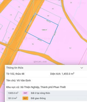 bán đất hồ quang cảnh, thiện nghiệp, phan thiết, 6,5 tỷ, 1455 m2
