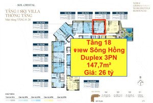 căn duplex 147,7m² tầng 18 view sông hồng 3pn siêu đẹp noble crystal tây hồ. ck 15%, giá 26 tỷ