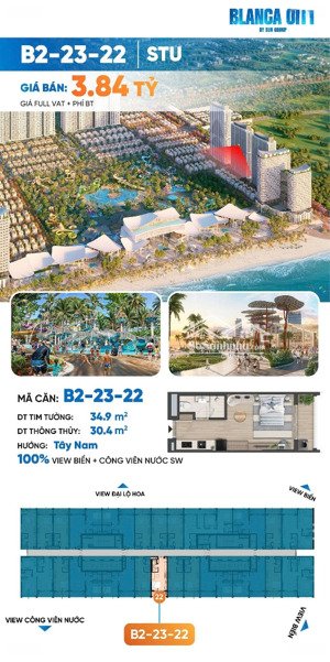 studio 34.9m2 view biển trực diện, công viên nước sun world vị trí trái tim blanca city | cực hiếm