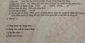 bán 138m2 đất ngang 6m kiệt ô tô thôn tây an, xã hoà châu giá rẻ xây nhà