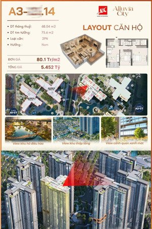 căn 2pn trục 14 tầng cao aluvia city view hồ điều hòa, hướng nam mát giá tốt giai đoạn đầu