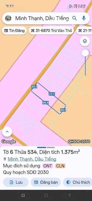 cần bán gấp đất xã minh thạnh dầu tiếng. 20x68, 300m2 tc. giá 1,18 tỷ tl