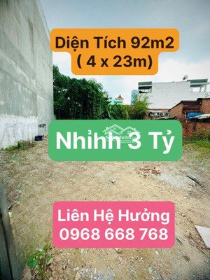 bán đất tô ký tân chánh hiệp q12- 92m2( 4 x23m)- cách 30m ra hẻm xe tải chỉ 3,38tỷ.
