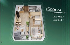 bán gấp căn hộ 1 ngủ+ 49,5 m2 giá chỉ 1 tỷ 9