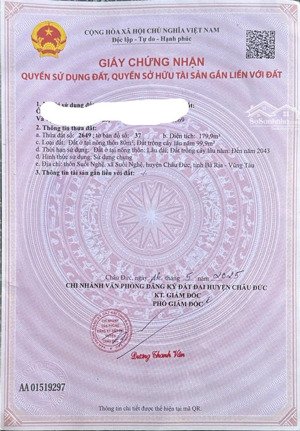 bán đất tại đường số 1, châu đức, bà rịa vũng tàu, 1,3 tỷ, 190 m2