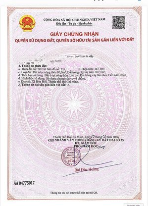 bán lô đất mặt tiền tl329 dt: 348m2 ngang 8mx45m có 80m2 thổ cư nằm trung tâm xã hoà hội, gần chợ