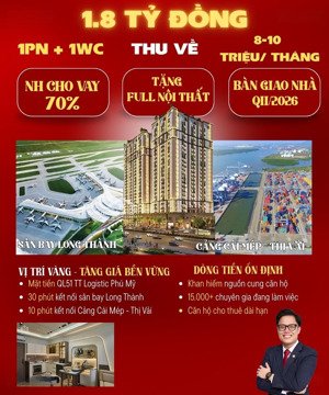 bán căn hộ maison grand phú mỹ 48m2, 1,8 tỷ, ql51, gần cảng cái mép, dòng tiền thuê đến 15tr/tháng