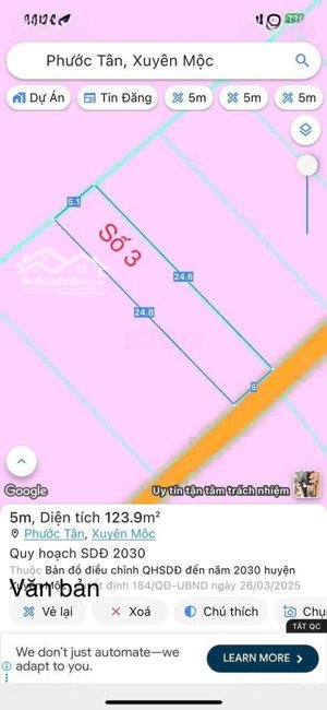 chính chủ bán lô đất xã phước tân - hồ tràm, 125m2 có 80m2 thổ cư, sổ hồng, giá rẻ. lh: 