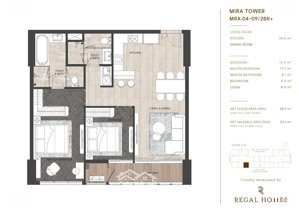 căn 2 phòng ngủ siêu đẹp tại tòa mira- regal complex, ban công đông nam mát mẻ, view sông và biển