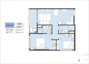 masteri era land mark, bán căn 2pn 2vs tầng 19 dt 59 thông thuỷ giá 4,16 tỷ full vat