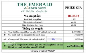bán căn 2pn2wc 66m² view sân golf & trung tâm tp.hcm | giá chỉ 2,277 tỷ | the emerald garden view