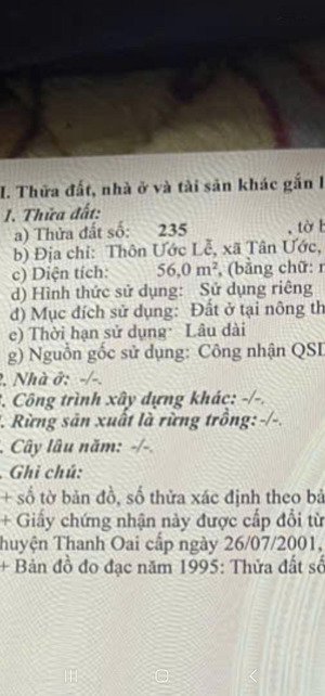 bán đất 56m2 tại ước lễ, tân ước, thanh oai, hà nội ngay bên vin olympic, chỉ với 2,95 tỷ
