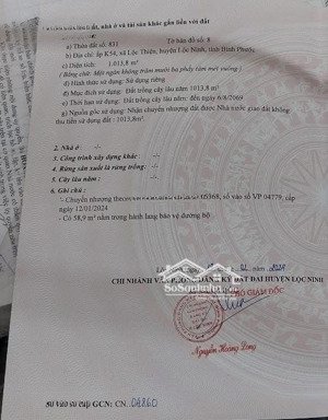 bán đất tại k54 xã lộc thiện, huyện lộc ninh, bình phước, 1 tỷ, 1013m2 giá ưu đãi uy tín