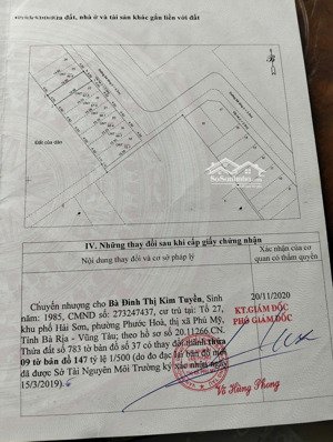 chính chủ cần bán đất mặt tiền chợ lam sơn, tp. phú mỹ