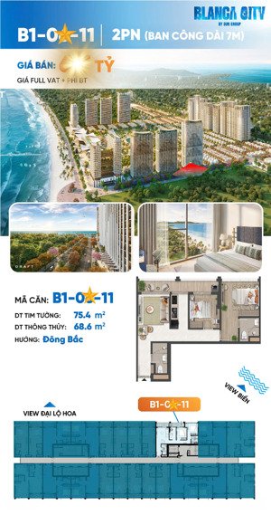 bán căn hộ biển 2pn - ban công dài 7m - view biển đại lộ hoa - đầy đủ nội thất - giá giai đoạn 1