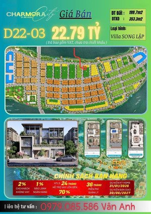 villa song lập mặt tiền đường d22 rộng 16m thông ra trục công viên ven sông charmora city nha trang