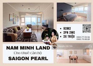 hải yến nam minh land - cho thuê căn hộ saigon pearl 2 phòng ngủ 90m2, tầng cao, view sông, nhà mới