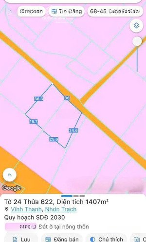 bán lô đất nhà vườn xã vĩnh thanh, nhơn trạch, đn. dt 1407m2, giá tốt, sang tên ngay trong ngày