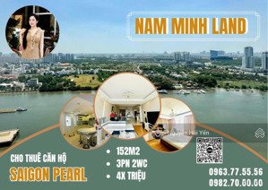 hải yến nam minh land - cho thuê căn hộ saigon pearl 3 pn 152m2, tầng cao, view trực diện sông đẹp