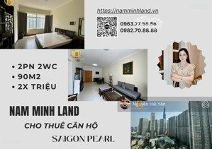 hải yến nam minh land - cho thuê căn hộ saigon pearl 2 phòng ngủ 90m2, tầng cao, đầy đủ nội thất
