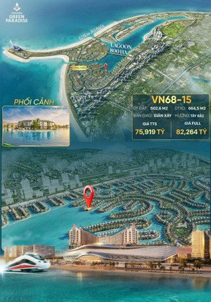 biệt thự rẻ quạt vn68-15 trực diện hồ lagoon, dtich 503m2, giá 82 tỷ, bãi cát sau nhà riêng tư