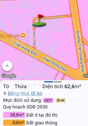 bán đất tặng nhà cấp 4 dt 63m2 hẻm xe hơi thông trần hưng đạo gần chợ dĩ an, big c dĩ an chỉ 3.65t