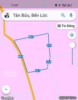 bán 1270m2 đất lúa mt ngang 40m, thuộc tân bửu bến lức long an, đối diện kđt ecopark