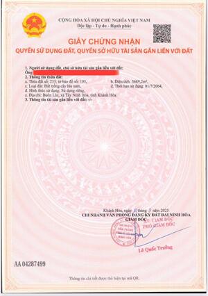 Cần bán lô đất DT 3.689 m2 tại Xã Tây Ninh Hòa, Khánh Hòa