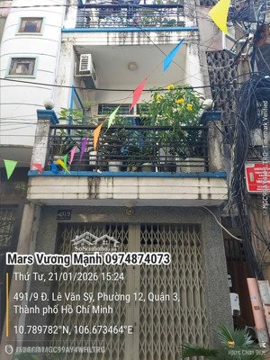 bán nhà 3 tầng 49,6 m, ngang 3m, lê văn sỹ, quận 3, hcm