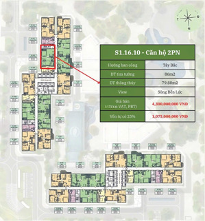 1 căn giá gốc cđt sky retreat 86m2 2pn 2wc,tầng đẹp, view sông bến lức, thanh toán ký hđmb ngay