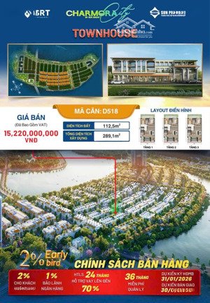 bán townhouse d518 charmora city - sun group 112,5m2 3 tầng giá 15,22 tỷ hỗ trợ vay 70%
