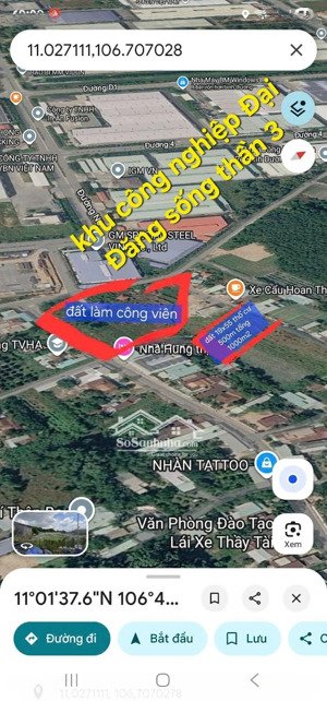 bán 1000m2 = 19x55m thổ cư 500m2 giá chỉ 6.5tỷ - vị trí ngay khu công nghiệp đại đăng tp mới bd.