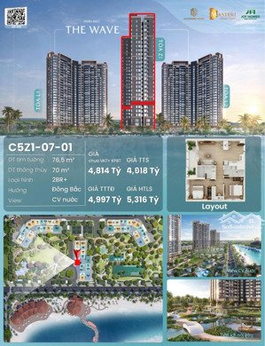 bán 2pn+ góc phân khu the wave - masteri grand coast 70m2 view công viên nước giá chỉ từ 6x.tr/m2