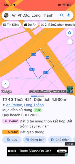 4.932m2, lô góc 2 mặt tiền trục chính vào kcn long đức , trục bên hông vào dự án 92ha - gemsky worl